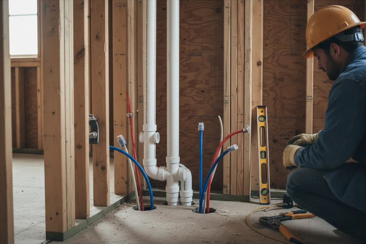 Drain and supply rough-in during Sump Pump Repair in Spring Run